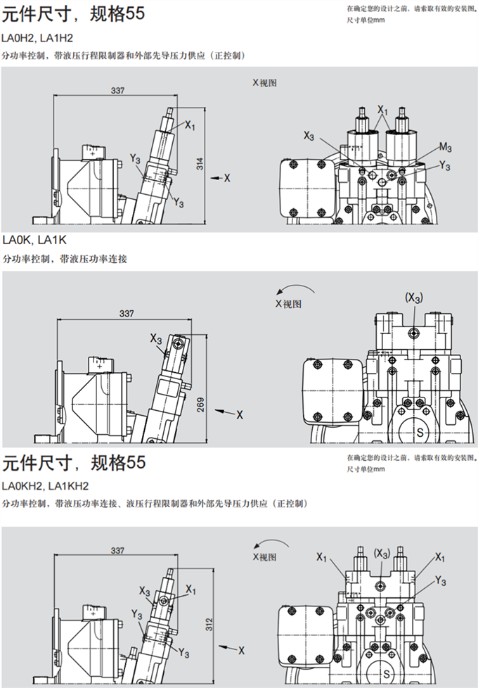 元件尺寸，規(guī)格55 LA0KH1/H3, LA1KH1/H3